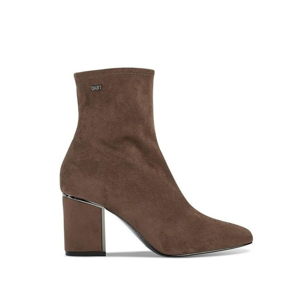 DKNY Womens 8 M Mushroom Brown Gray Cavale Block Heel Ankle Booties NIB IJ1
